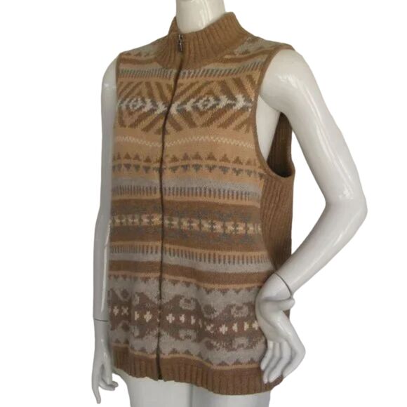 LAUREN RALPH LAUREN Sweater Vest, 1X, Patterned Front, Ribbed Back, Zipper - Picture 3 of 10